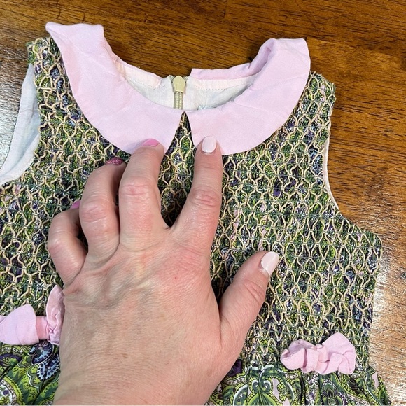 Trish Scully Child smocked paisley pink green dress size 3T - Picture 2 of 5